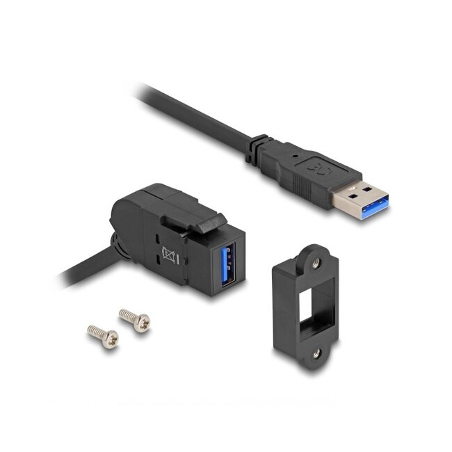 USB-A haaks (45°) Keystone module - USB-A (m) | met inbouwframe | USB3.0 5 Gbps | zwart | 0,30 meter
