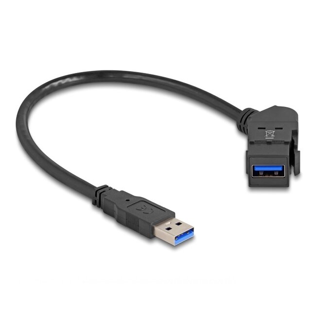USB-A haaks (45°) Keystone module - USB-A (m) | met inbouwframe | USB3.0 5 Gbps | zwart | 0,30 meter
