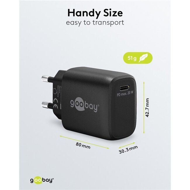 Goobay USB lader | USB-C PD | GaN | 20W | zwart