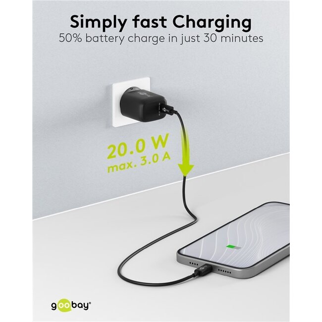 Goobay USB lader | USB-C PD | GaN | 20W | zwart