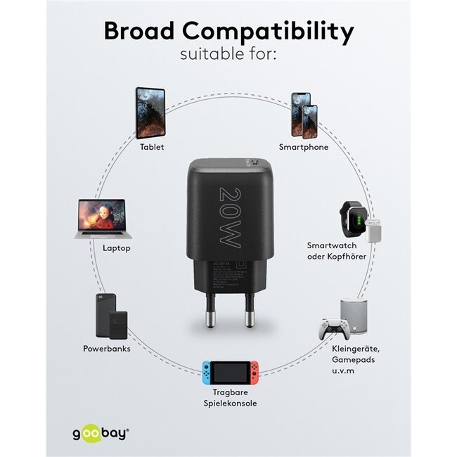 Goobay USB lader | USB-C PD | GaN | 20W | zwart