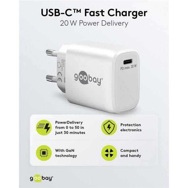 Goobay USB lader | USB-C PD | GaN | 20W | wit