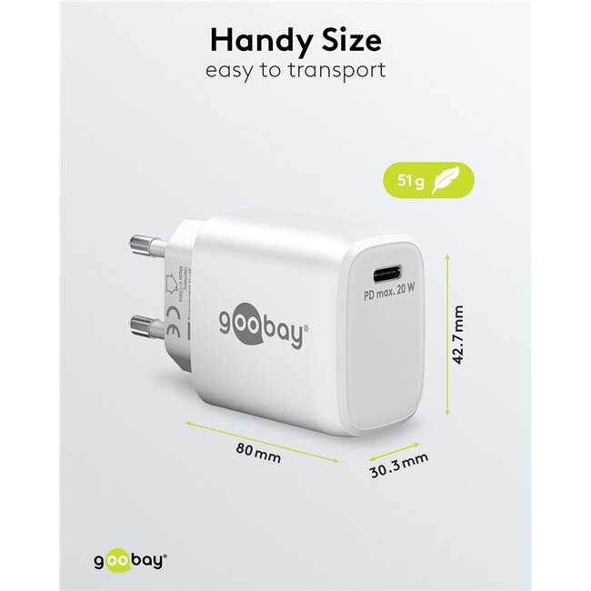 Goobay USB lader | USB-C PD | GaN | 20W | wit