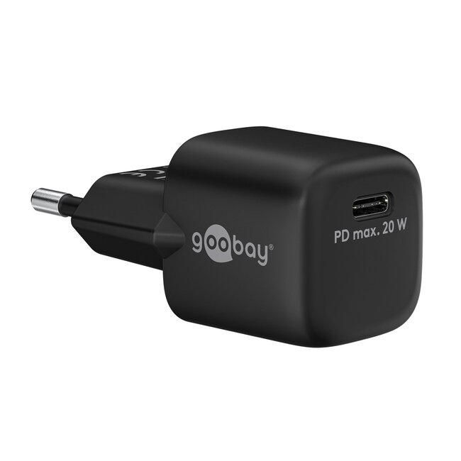 Goobay nano USB lader | USB-C PD | GaN | 20W | zwart