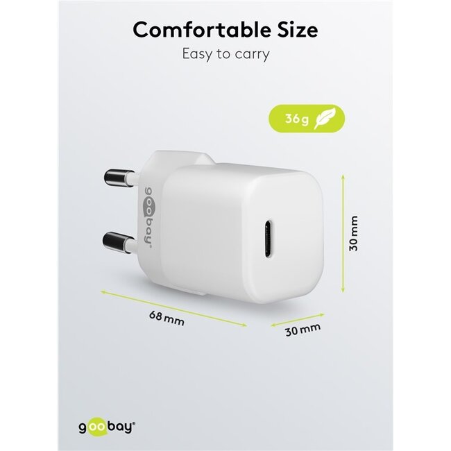 Goobay nano USB lader | USB-C PD | GaN | 20W | wit
