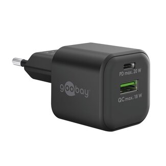 Goobay Goobay nano USB lader | USB-C PD + USB-A QC | GaN | 20W | zwart