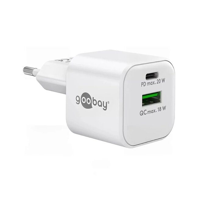 Goobay USB thuislader | USB-C PD + USB-A QC | GaN | 20W | wit