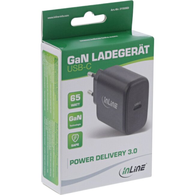 InLine USB thuislader | 1x USB-C PD | GaN | 65W