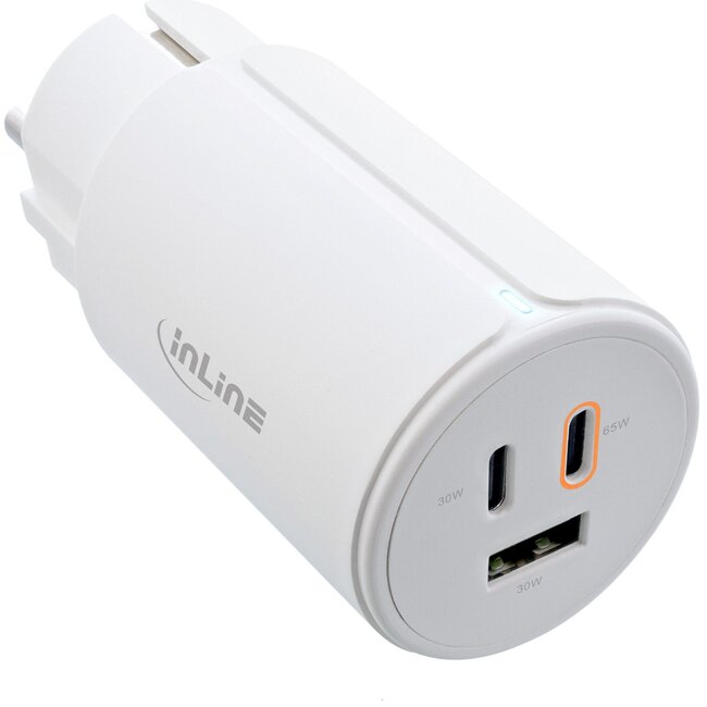 InLine USB thuislader | 2x USB-C PD + 1x USB-A QC4+ | GaN | 65W | compact