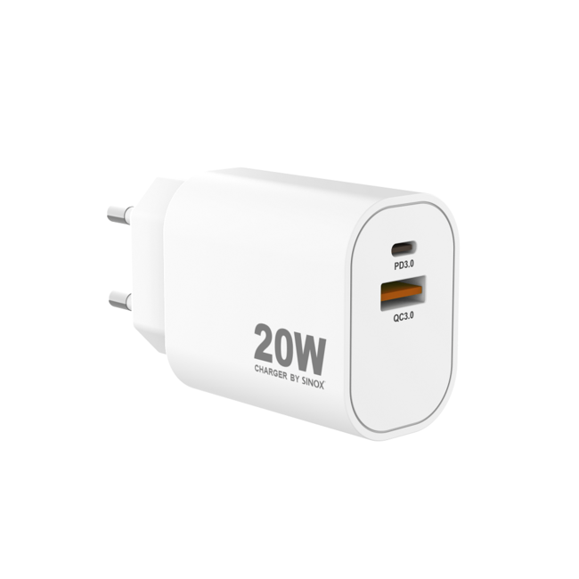 Sinox PRO USB thuislader | USB-C PD + USB-A QC | 20W