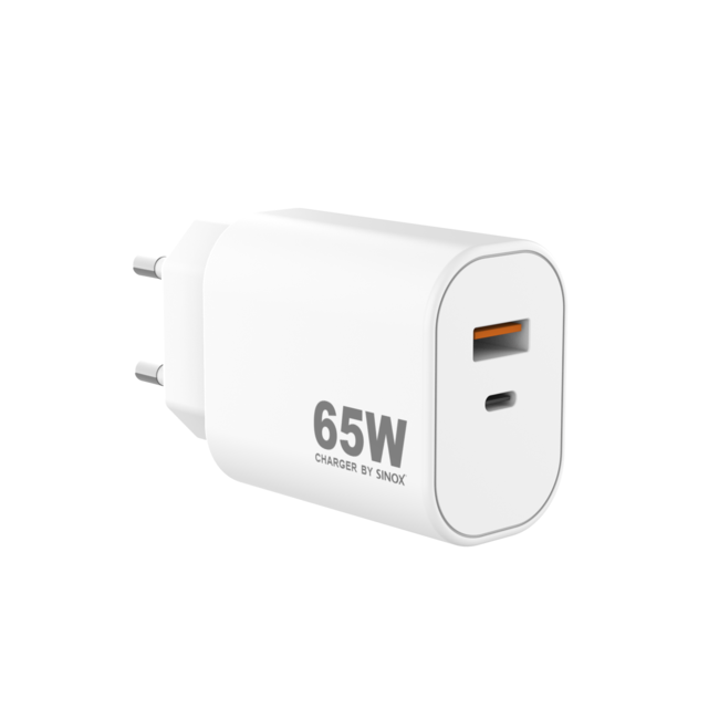 Sinox PRO USB thuislader | USB-C PD + USB-A QC | GaN | 65W