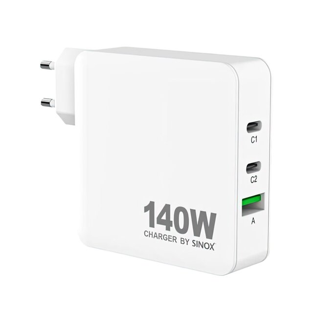 Sinox PRO USB thuislader | 2x USB-C PD + 1x USB-A QC | GaN | 140W