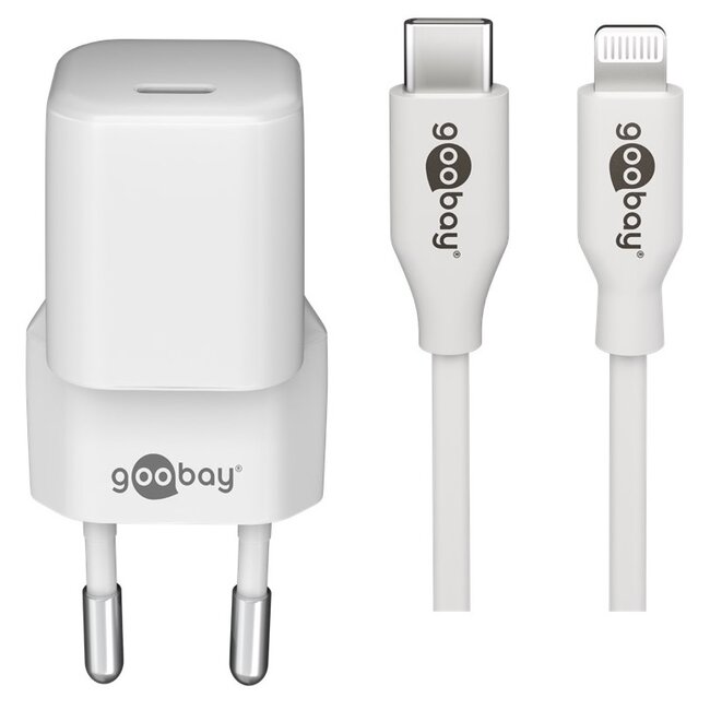 Goobay nano USB-C PD thuislader | 20W | losse Lightning kabel | wit | 1 meter