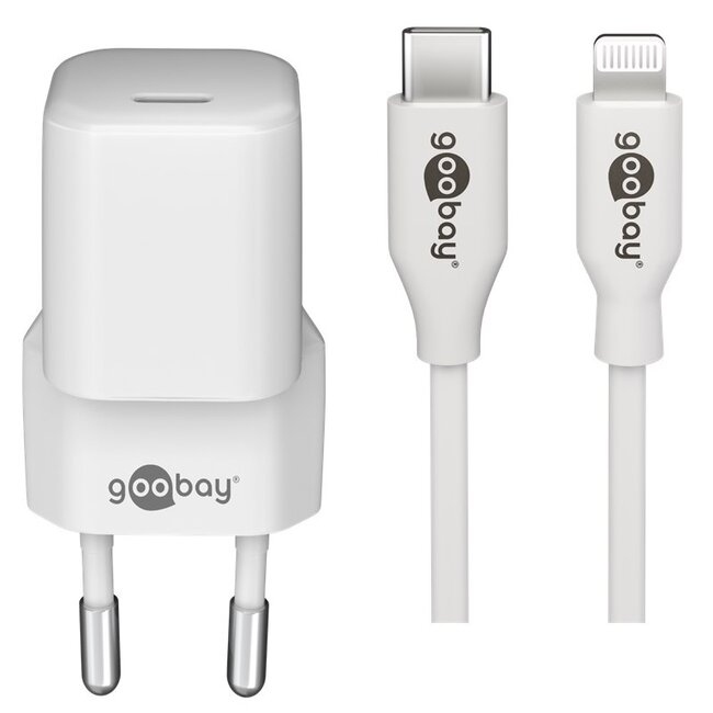 Goobay nano USB-C PD thuislader | 30W | losse Lightning kabel | wit | 1 meter