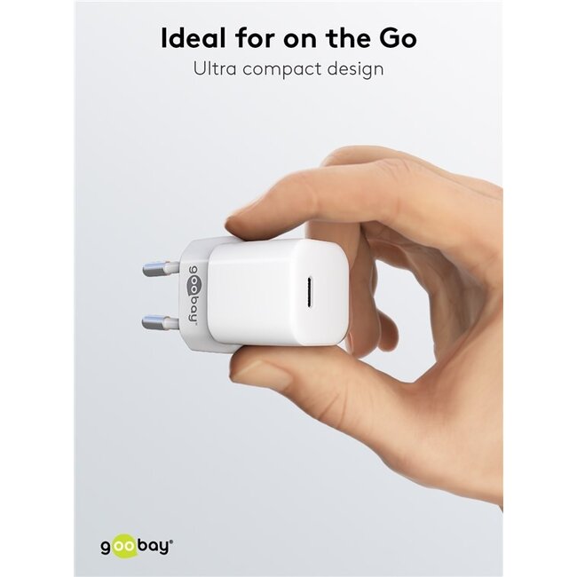 Goobay nano USB-C PD thuislader | 30W | losse Lightning kabel | wit | 1 meter