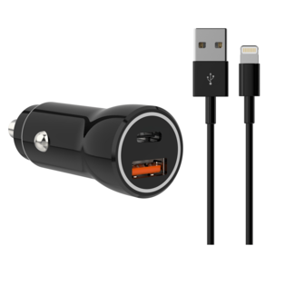 Sinox Sinox PRO USB-C PD + USB-A QC autolader | 20W | losse Lightning kabel | 1 meter
