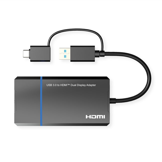 VALUE USB Display Adapter, USB Typ A+C - 2x HDMI