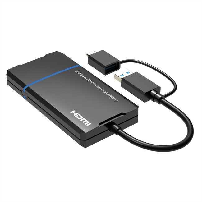 VALUE USB Display Adapter, USB Typ A+C - 2x HDMI