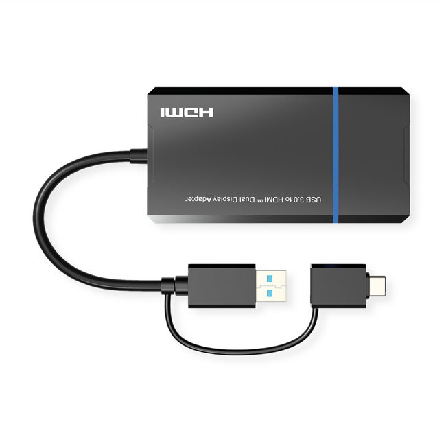 VALUE USB Display Adapter, USB Typ A+C - 2x HDMI