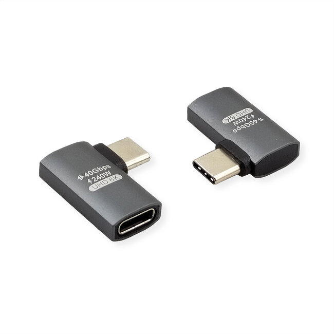 ROLINE USB4 Gen3x2 Adapter, Aluminium, 90° plat, type C, M/F, zilver