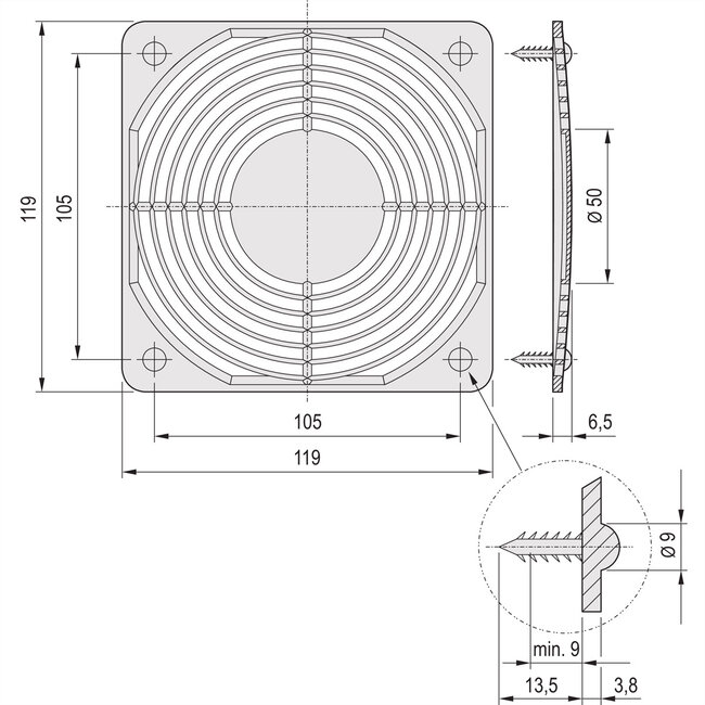 SCHROFF Metalen beschermrooster, schroefbaar