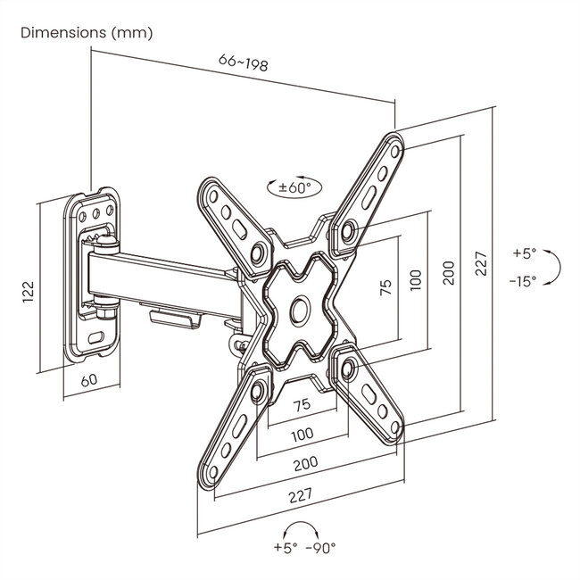 VALUE TV-Wandhalterung, 2 Drehpunkte, 13-43 Zoll, bis 20 kg