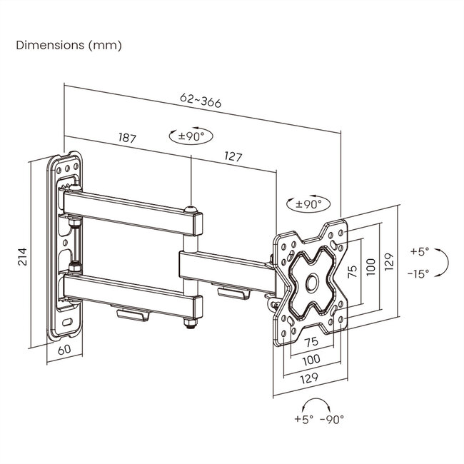 VALUE TV-Wandhalterung, 3 Drehpunkte, 13-32 Zoll, bis 20 kg