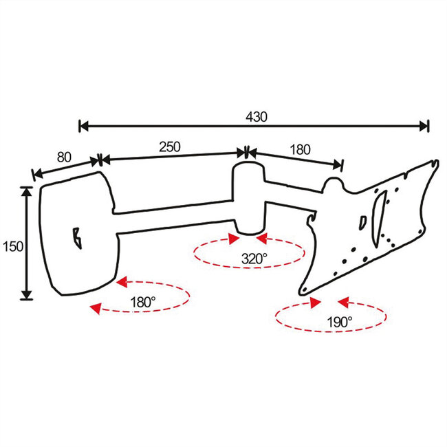 VALUE TV-Wandhalterung, 3 Drehpunkte, 13-43 Zoll, bis 20 kg