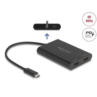 DeLOCK Delock Adapter USB Type-C™ to 2 x HDMI 4K 60 Hz with DisplayLink® graphics and USB PD