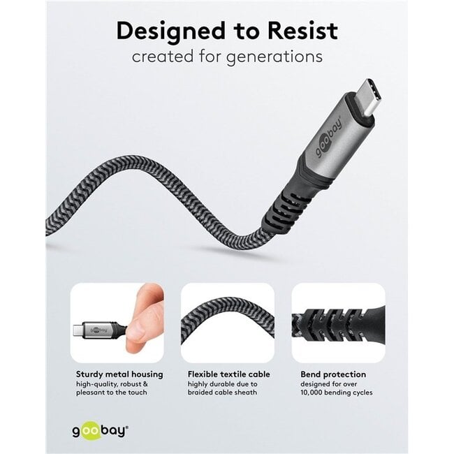 Goobay USB-C kabel | USB4 40 Gbps | PD 240W | 8K 60Hz | nylon | 0,50 meter
