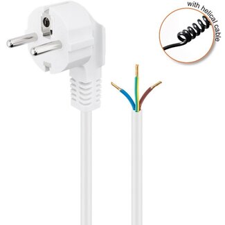 Bachmann CEE 7/7 - 3-aderig open eind stroom spiraalkabel | 3x 1,50mm | wit | 2 meter