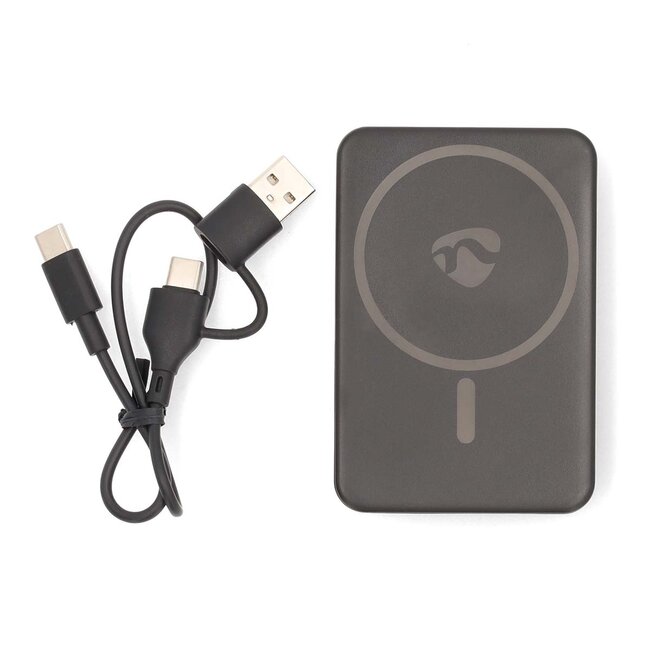 Nedis powerbank | draadloos laden + USB-C PD 20W | Qi + MagSafe | 5.000 mAh