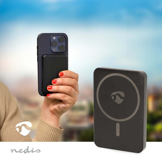 Nedis powerbank | draadloos laden + USB-C PD 20W | Qi + MagSafe | 5.000 mAh