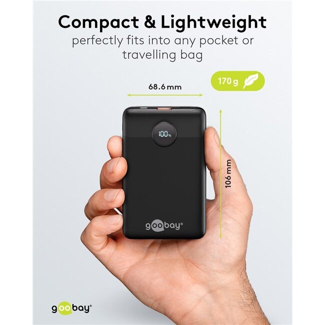 Goobay compacte powerbank | USB-C PD 20W + USB-A QC | 10.000 mAh