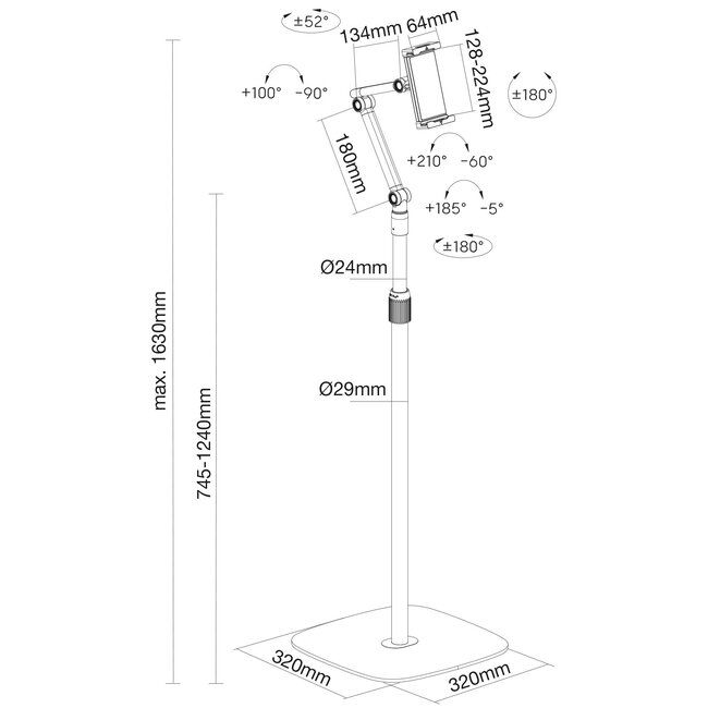 InLine tablet vloerstandaard | tot 12,9 inch | zwart