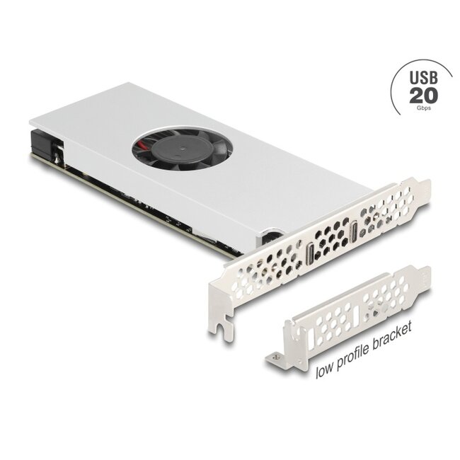 Delock PCI Express x16 Card to 2 x USB 20 Gbps USB Type-C™ Dual Channel with Fan and Heat Sink in Low Profile Form Factor