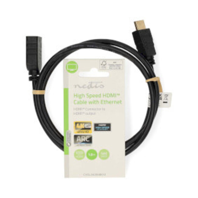 High Speed ​​HDMI™-Kabel met Ethernet | HDMI™ Connector | HDMI™ Output | 4K@60Hz | ARC | 10.2 Gbps | 1.00 m | Rond | PVC | Zwart | Label