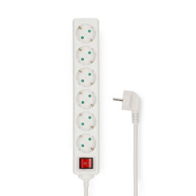 Nedis Stekkerdoos - Randaarde stekker / Type F (CEE 7/7) - 6-wegs - 5.00 m - 3680 W - 16 A - Soort aarding: Zijcontacten - 230 V AC 50/60 Hz - Hoek van stopcontact: 45 ° - H05VV-F