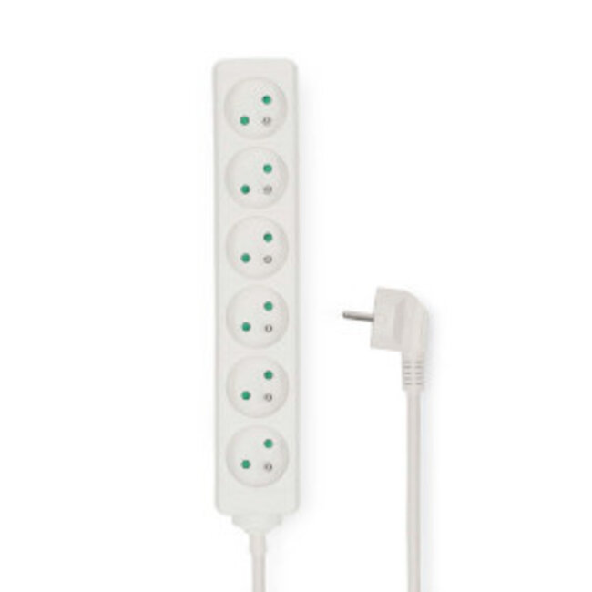 Stekkerdoos | Randaarde stekker / Type F (CEE 7/7) | 6-wegs | 3.00 m | 3680 W | 16 A | Soort aarding: Zijcontacten | 230 V AC 50/60 Hz | Hoek van stopcontact: 45 ° | H05VV-F 3G 1,5 mm² | Wit