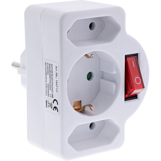 InLine® InLine® wandcontactdoosadapter, SK stekker naar 2xEuro+1x SK, met schakelaar,wit