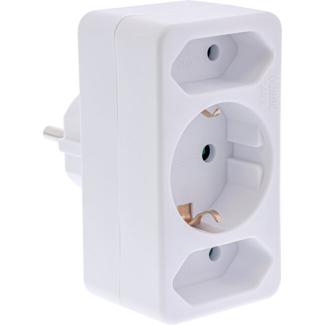 InLine® wandcontactdoosadapter, randaardestekker naar 2x Euro + 1x SK, wit
