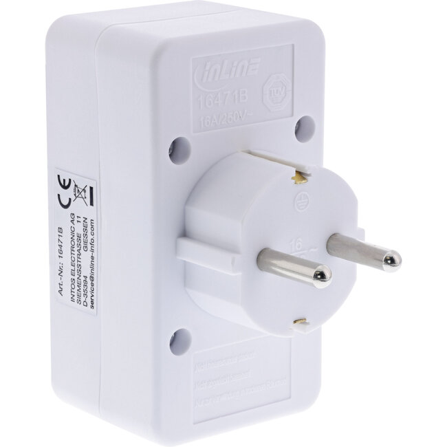InLine® wandcontactdoosadapter, randaardestekker naar 2x Euro + 1x SK, wit