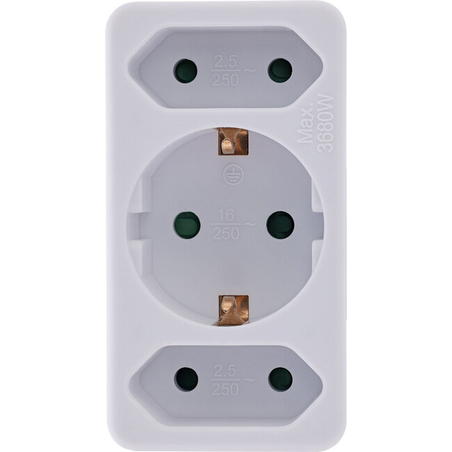 InLine® wandcontactdoosadapter, randaardestekker naar 2x Euro + 1x SK, wit
