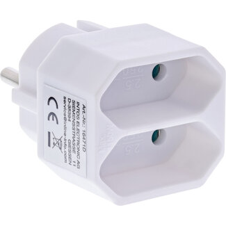 InLine® InLine® wandcontactdoosadapter, randaardestekker naar 2x Euro contactdoos, wit