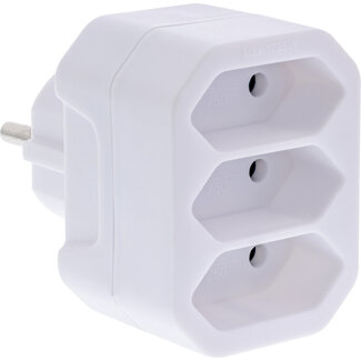 InLine® InLine® wandcontactdoosadapter, randaardestekker naar 3x Euro contactdoos, wit