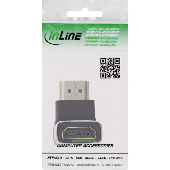 InLine® HDMI-adapter, HDMI A male / female, 90° omlaag, 8K UHD