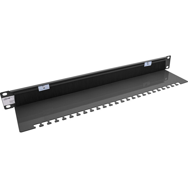 InLine® 19" kabelinvoerplaat met borstel en kabelstrip, 1U, RAL 9005