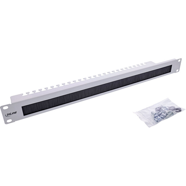 InLine® 19" kabelinvoerplaat met borstel en kabelstrip, 1U, RAL 7035