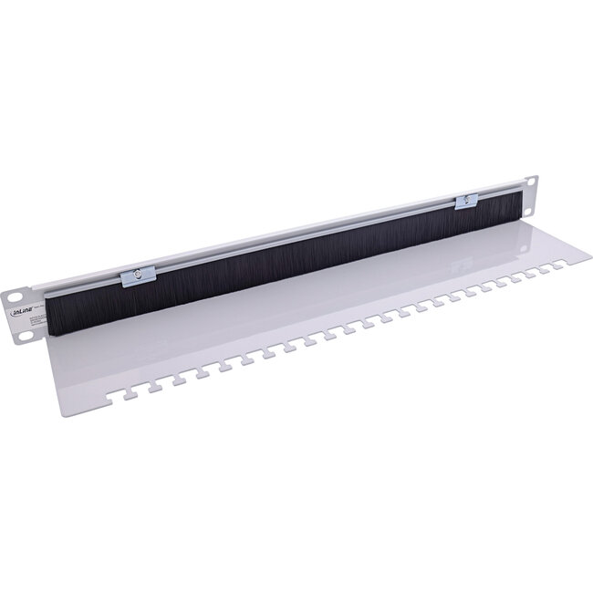 InLine® 19" kabelinvoerplaat met borstel en kabelstrip, 1U, RAL 7035
