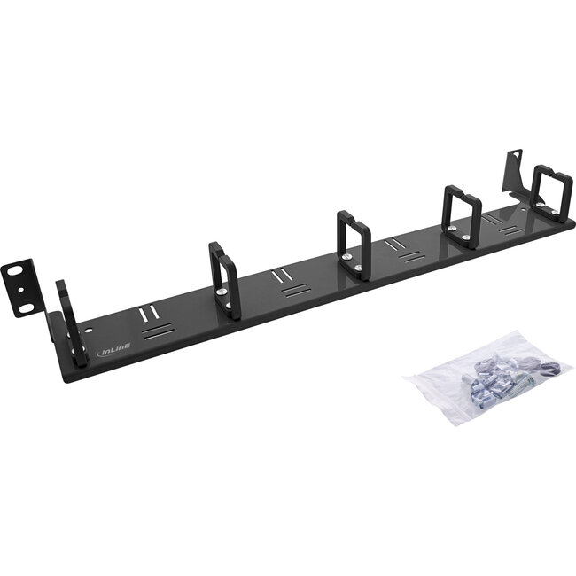 InLine® 19" kabelmanagementpaneel,5 horizontale kunststof beugels,RAL 9005,zwart